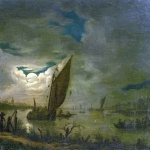 River Scene with Boats and Figures River Scene with Boats and Figures