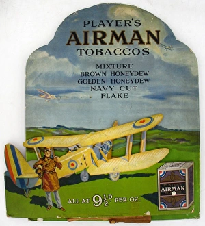 <b class=qtipBold><figcaption>Airman tobaccos, 1926=28</figcaption></b><br>layer's Airman counter card in two parts. The background depicts a green rolling landscape below a blue sky.<br><em>© Produced by the kind permission of Imperial Tobacco Limited, England</em> Airman tobaccos, 1926=28