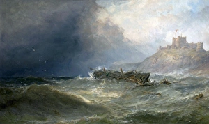 Brig Drifting Ashore off Bamborough, Northumberland (Bamborough Castle, Northumberland with a Wreck) Brig Drifting Ashore off Bamborough, Northumberland (Bamborough Castle, Northumberland with a Wreck)