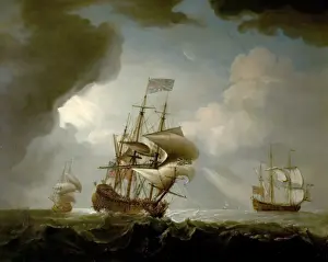 Water Prints: Three English Men-of-War Getting Underway in a Fresh Breeze (Sea Piece)