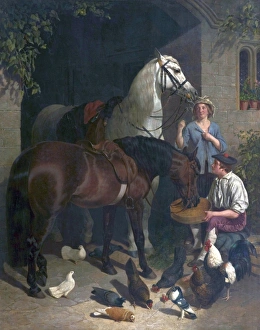 Woman Prints: Feeding the Horses (Horses, Figures and Poultry)