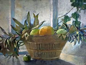 Images Dated 23rd September 2010: Fruit and Leaves in a Basket - George Sheringham