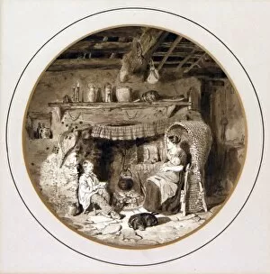 : Interior, Figures At a Fireside, by A. Provis