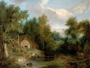Fine Art Collection: Landscape, Cottage and a Stream with a Figure and a House