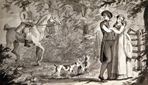 Horse Prints: Lovers with Man on Horseback, by English School, 1700-1799