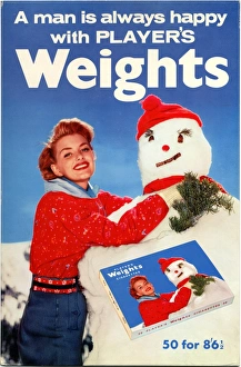 Holiday Prints: A man is always happy with Players Weights: Snowman, 1962