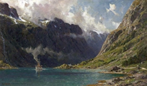 <b class=qtipBold><figcaption>Naeroyfjord, Norway</figcaption></b><br>Artist: Enfield, Henry - Title: Naeroyfjord, Norway - Date: 1902 - Original Medium and Size: Oil on Canvas 59.7 x 94 Naeroyfjord, Norway