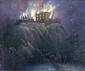 Nottingham Castle Collection: Nottingham Castle on Fire