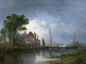 <b class=qtipBold><figcaption>River Scene with Boats</figcaption></b><br>Artist: Crome, William Henry - Title: River Scene with Boats - Date: N/A - Original Medium and Size: Oil on Canvas 45.7 x 61 River Scene with Boats