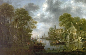 House Prints: River Scene with Boats and Figures