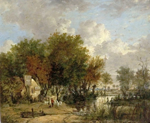 Water Prints: River Scene, Boy Driving Sheep