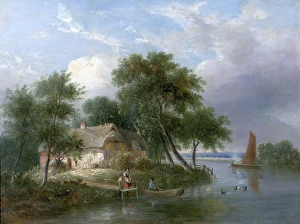 <b class=qtipBold><figcaption>River Scene (Cottage and Trees)</figcaption></b><br>Artist: British (Norwich) School - Title: River Scene (Cottage and Trees) - Date: N/A - Original Medium and Size: Oil on Wood 31.1 x 41.3 River Scene (Cottage and Trees)