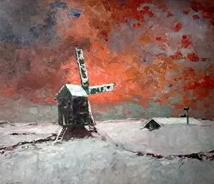 Images Dated 9th September 2010: Snowbound Windmill - William Kiddier