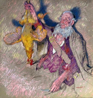 Study of a Man Holding a Cock for Highland Raiders - William Shackleton Study of a Man Holding a Cock for Highland Raiders - William Shackleton