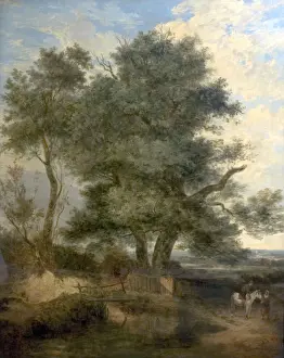 Woman Prints: Trees by a Brook (The Willow Tree, a Horseman and a Woman on a Road) - Johny Crome