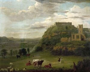 Nottingham Castle Collection: View of Nottingham Castle with St Nicholas Church and Houses
