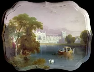 Newstead Abbey Collection: West View of Newstead Abbey, Nottinghamshire, Including a Boating Party on the Upper Lake