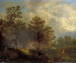 Woodland Scene with Stream and Cottages Woodland Scene with Stream and Cottages